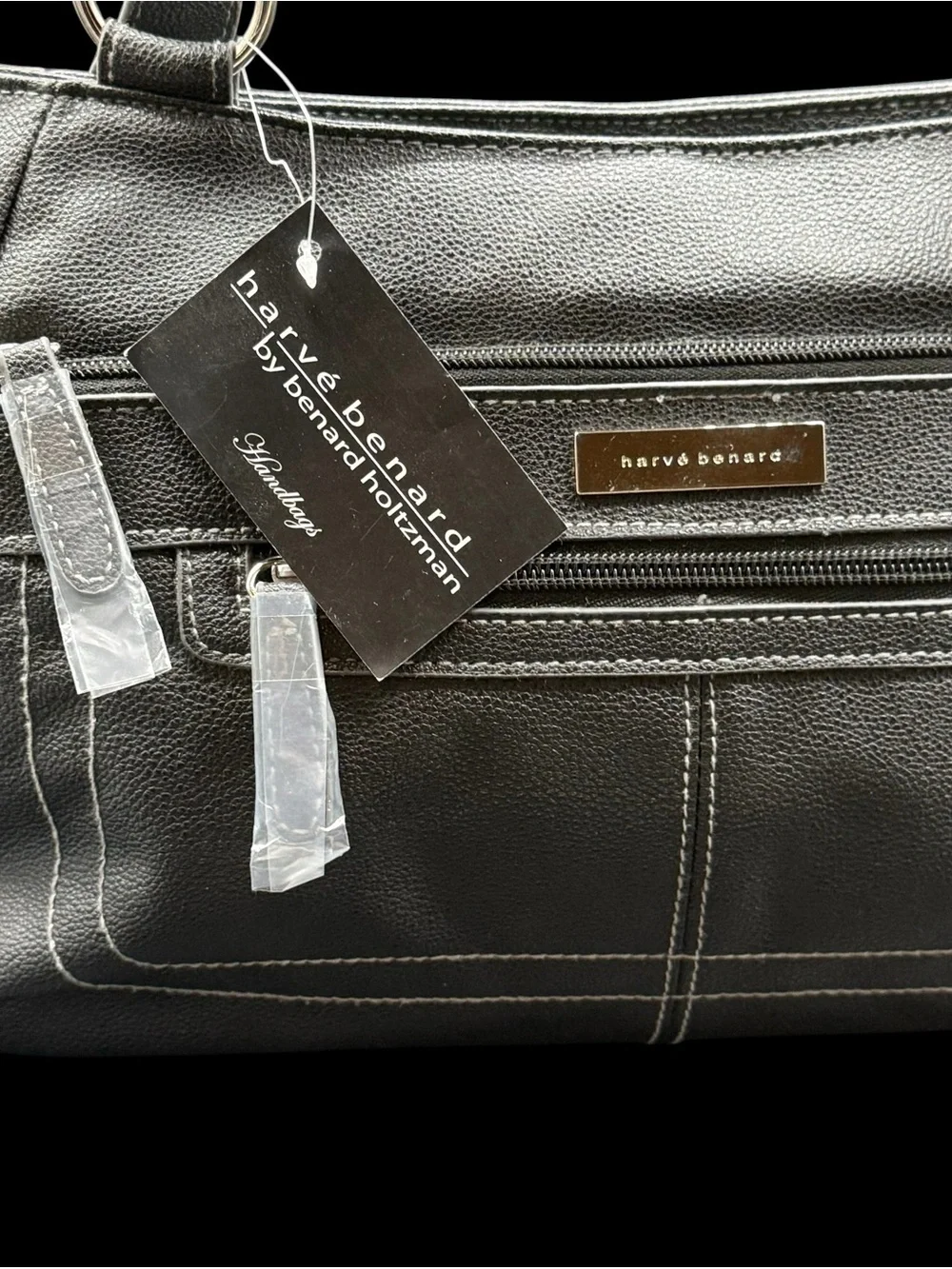 NWT Harve Benard Black Faux Leather Shoulder Bag Purse Vintage Hobo Tote